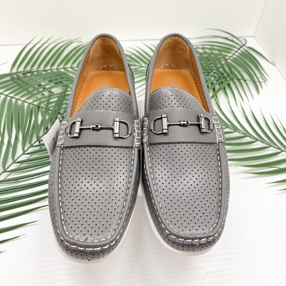 Aston Marc Men's Grey Perforated Moccasin Toe Driving Loafers Size 11 NWB - Picture 2 of 12